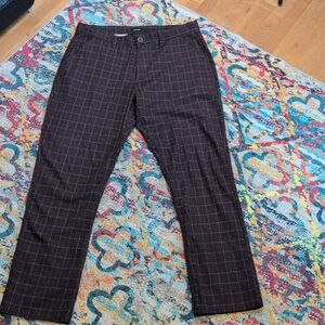 Brixton Choice Regular Fit Pants Dark Purple Eggplant Check Plaid 38 x 34 EUC